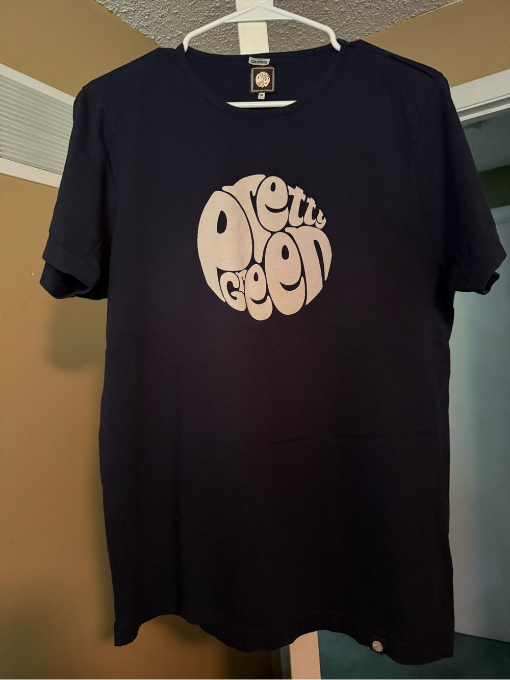 Pretty Green Navy T-Shirt with Cream Retro Logo